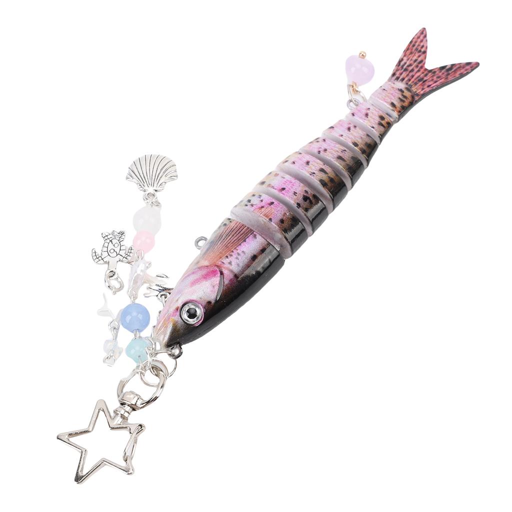 Lifelike Fish Keychain 5.3 Inch Alloy ABS 3D Eye Creative Fishing Bait Keychain for Bag Purse Fishing Gifts Pink
