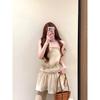 Lace Spliced A-Line Skirt & Camisole Pleated Dress - Slim-fit, Cinched Waist, Layered Vacation Style
