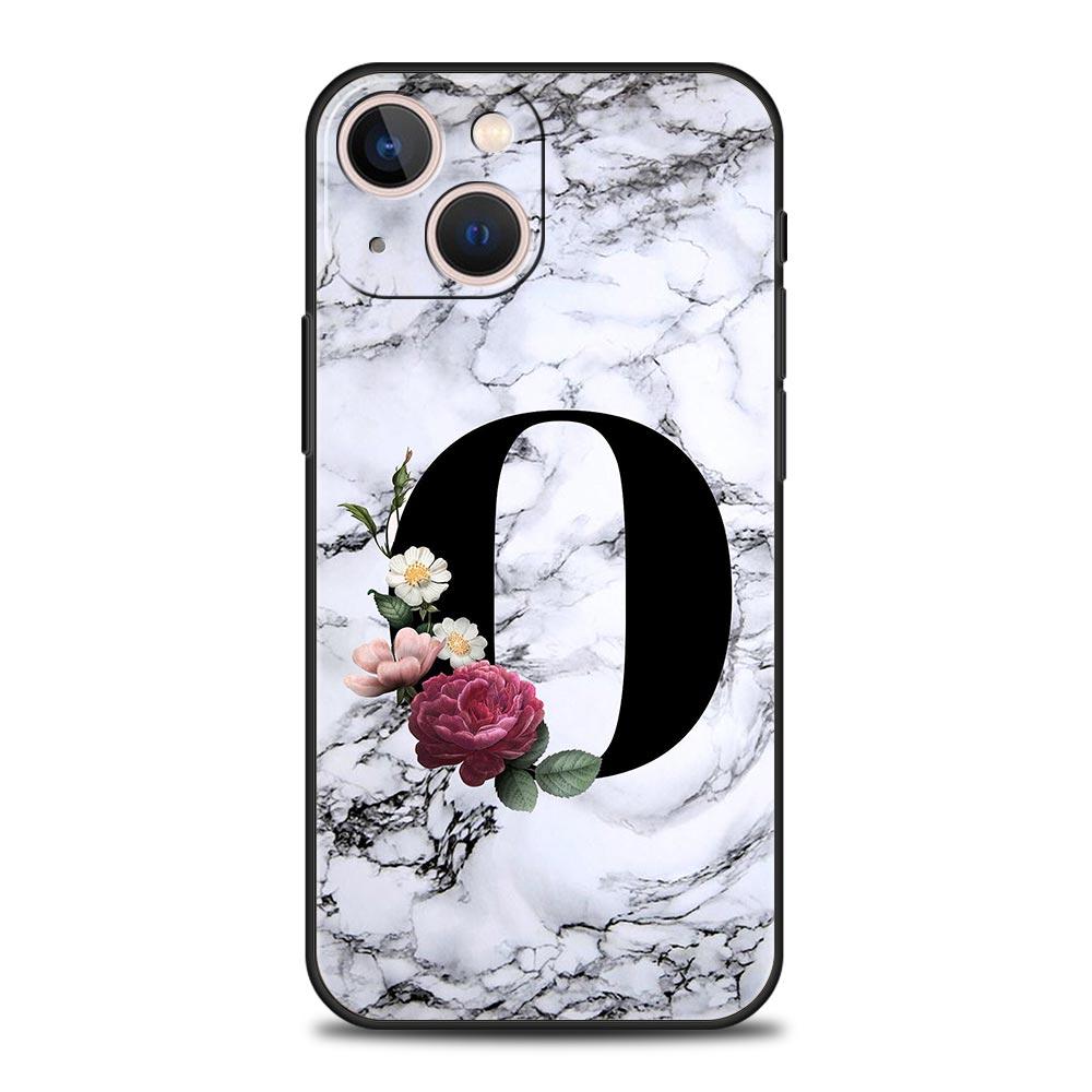 Letters Flower English Marble Phone Case For iPhone 17 16 15 Pro Max 11 12 13 14 7 8 Plus SE 2020 X XR XS Cover Soft Black
