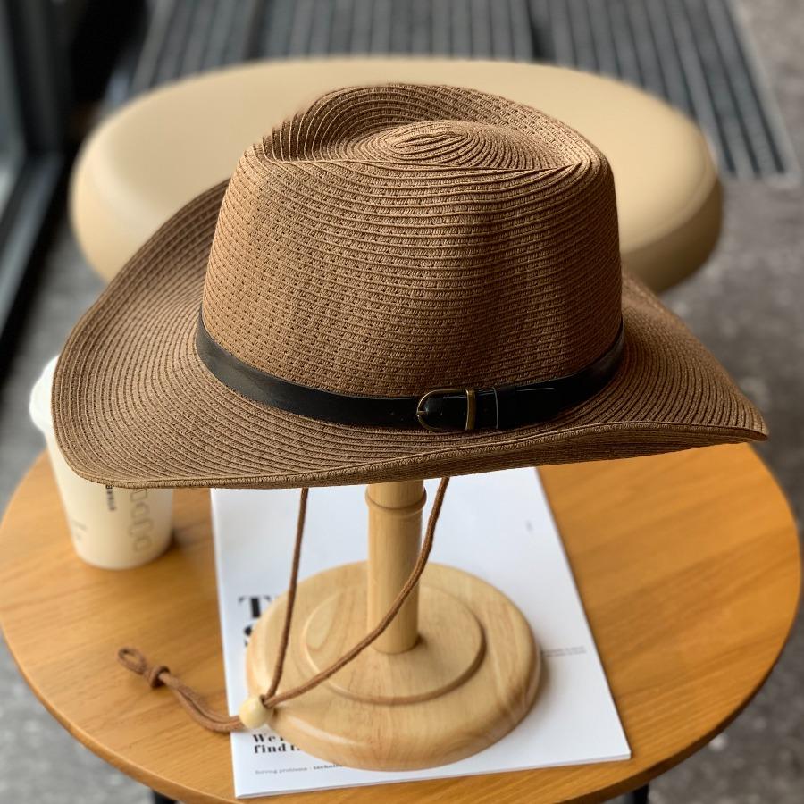 Cappello di Paglia Estivo Western Cowboy 62cm Oversize Testa Grande Tesa Arrotolata per Uomini Donne Protezione Solare Cappello Protezione UV
