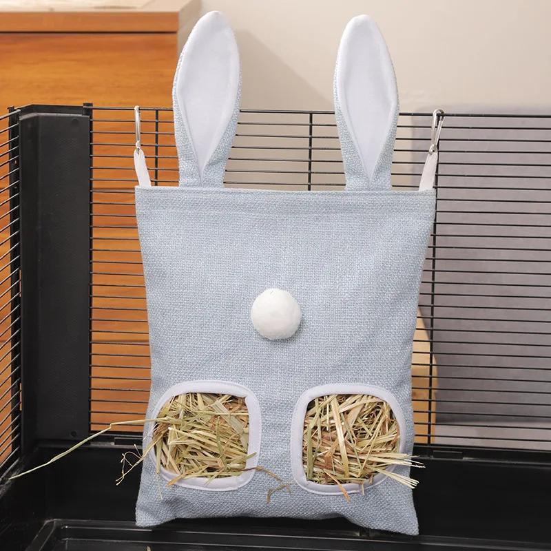 Rabbit Hay Feeder Hanging Pouch Bunny Feeding Bag Storage Hay Holder for Guinea Pig Hamster