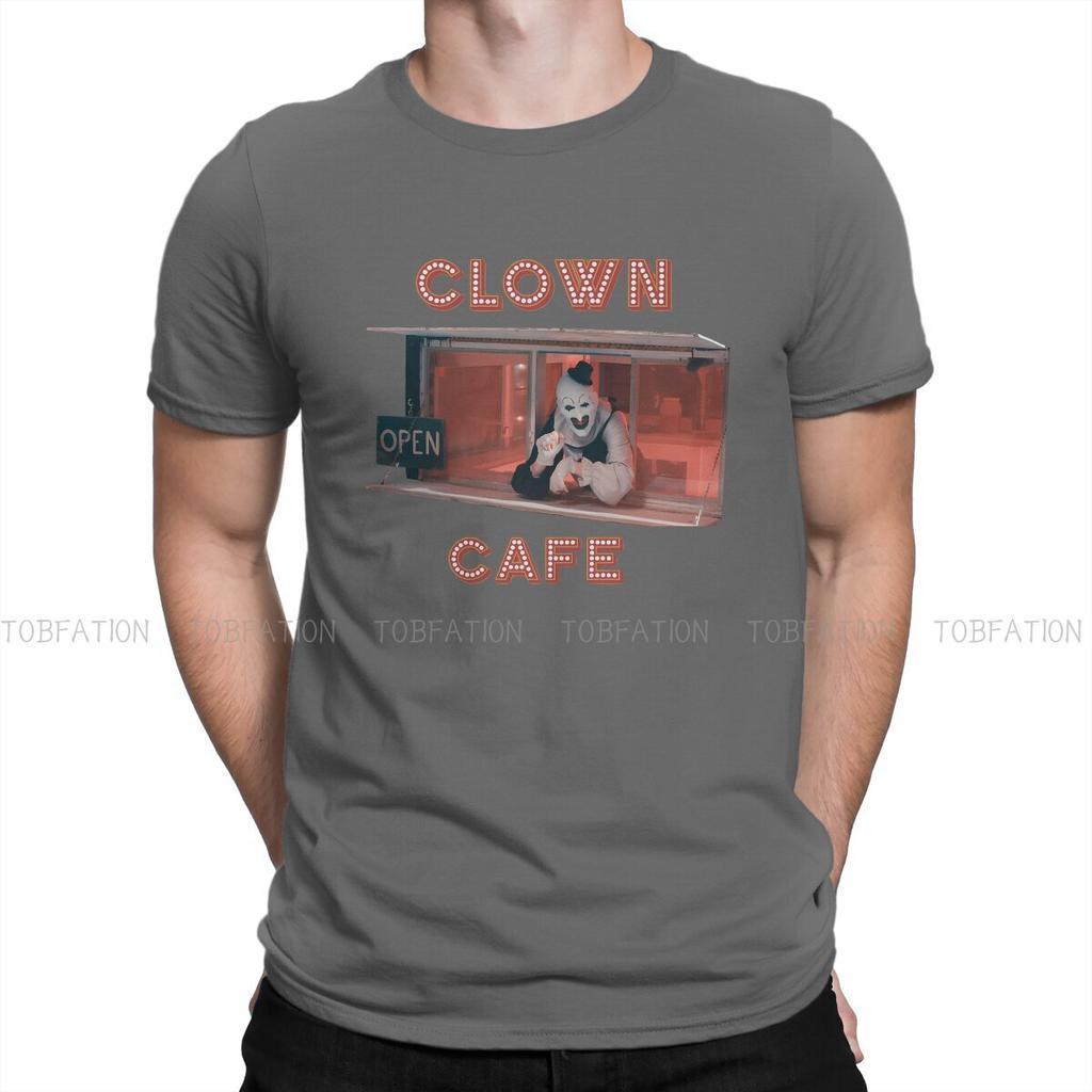 Terrifier Horror Films Newest TShirt for Men Clown Cafe Round Neck Pure Cotton T Shirt Personalize Gift Clothes OutdoorWear
