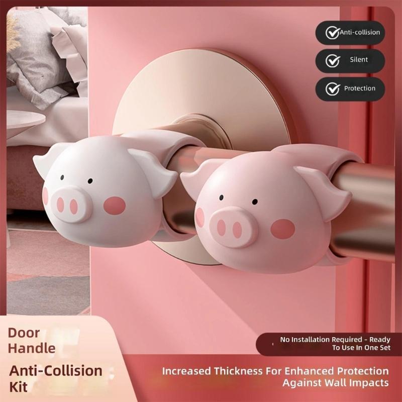 Set di 3 Maniglie Elastiche in Silicone Divertenti a Forma di Maialino per Porte e Finestre