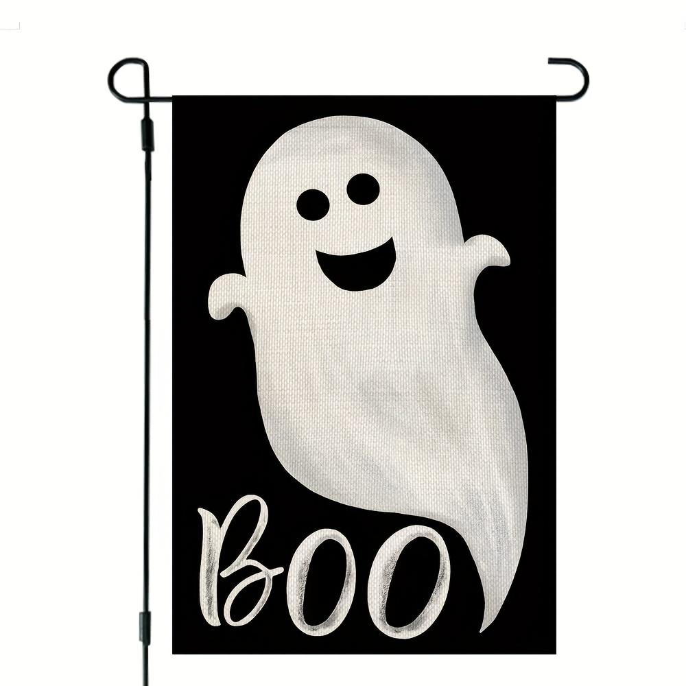 1pc Halloween Ghost Boo Garden Flag Burlap Welcome Seasonal Holiday Yard Outside No Flag Pole 12X18 Inch