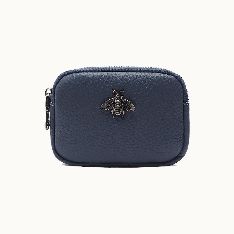 

Модный женский кошелек из натуральной кожи с двойной молнией, небольшой кошелек, кошелек темно-синий