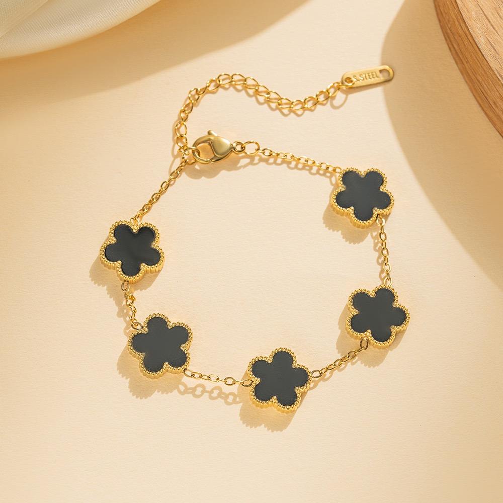 Lucky Straw Five Leaf Flower Bracelet Women's Light Luxury Premium Feeling 18k Non-Fading Waterproof Stainless Steel Bracelet