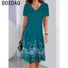 Women V-Neck Short Sleeve Pritned Dress Fashion Lady Street Personalized Dress 3D Vintage Floral Casual Loose A-Line Dress