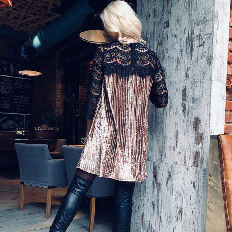 Elegant Women's Fashion Sexy Bodycon Lace Stitching Pleated Solid Color Midi Dress For Any Occasion