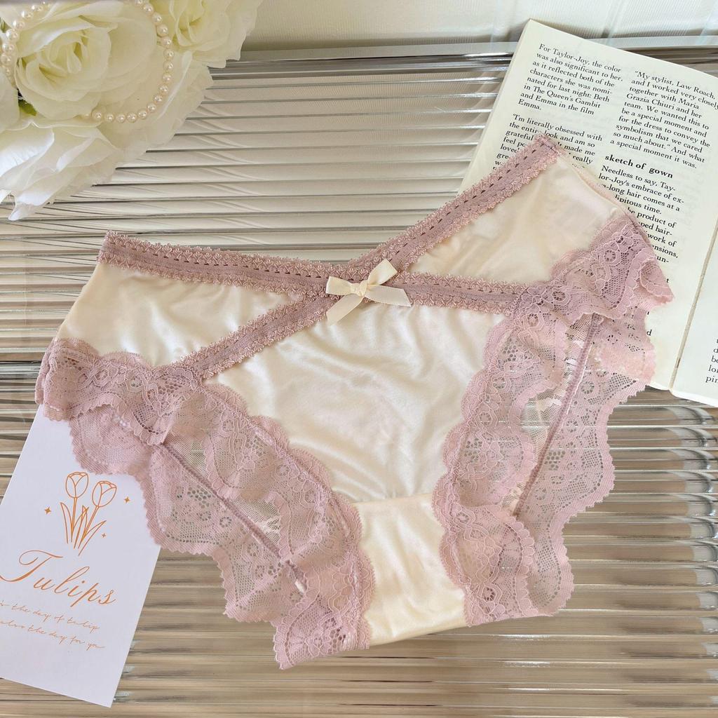 Heartfelt Intertwining Lace Panties: Women's Sexy Satin, Breathable, Pure Cotton Crotch, Mid-Rise Triangle Design
