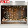 2D Flat Christmas Backdrop Rustic Wood Wall with Warm Fairy Lights & Snowflakes Photography Background