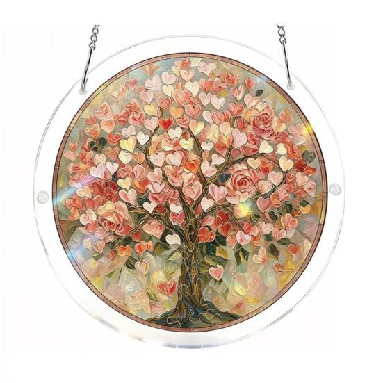 Acryl Puzzlesonnensammler, Lebensbaum/Blumen im Buntglas-Stil Fensterhänge-Dekoration, DIY Sonnensammler-Set für Zuhause, Garten