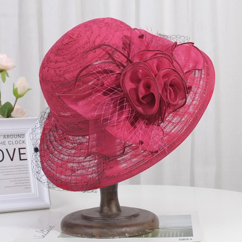 

Французький капелюх жіноче ім я теплий британський літній капелюх від сонця ретро мереживний квітковий горщик капелюх сітчастий козирок капелюх відро M (56-58cm) Foldable