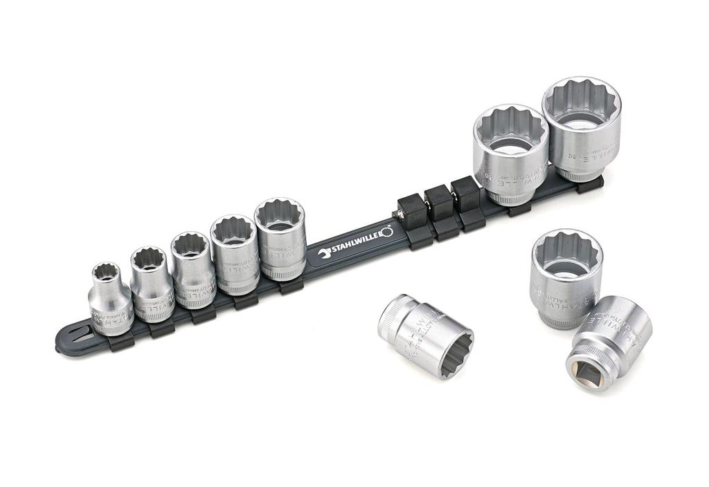 STAHLWILLE 12918/10-50 1/2 in Drive Socket Set with 10-Piece Rail