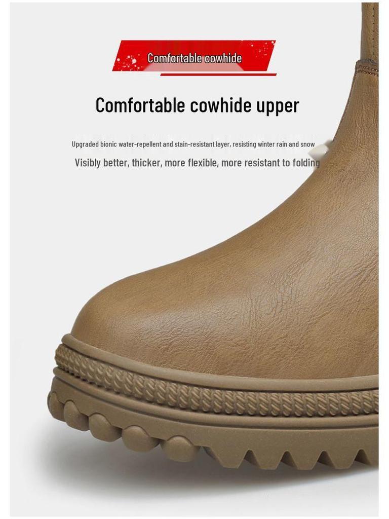 Men's Winter Wool High-Top Leather Snow Boots, Thick & Warm, Non-Slip Outdoor Mongolian Horse Style.