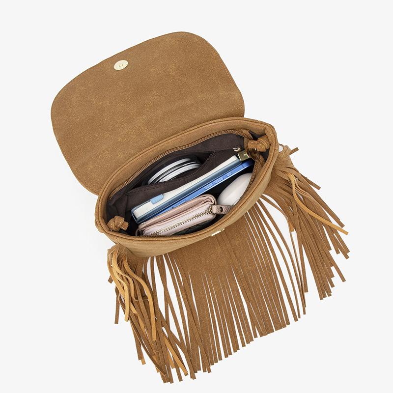 Summer Fashion Retro Lace-up Women's Tassel Bag, Retro Matte Commuting Large Capacity Crossbody Bag