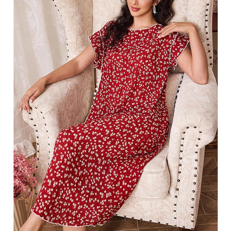 Women's Comfortable Floral Mid-Length Nightgown - Spring/Summer