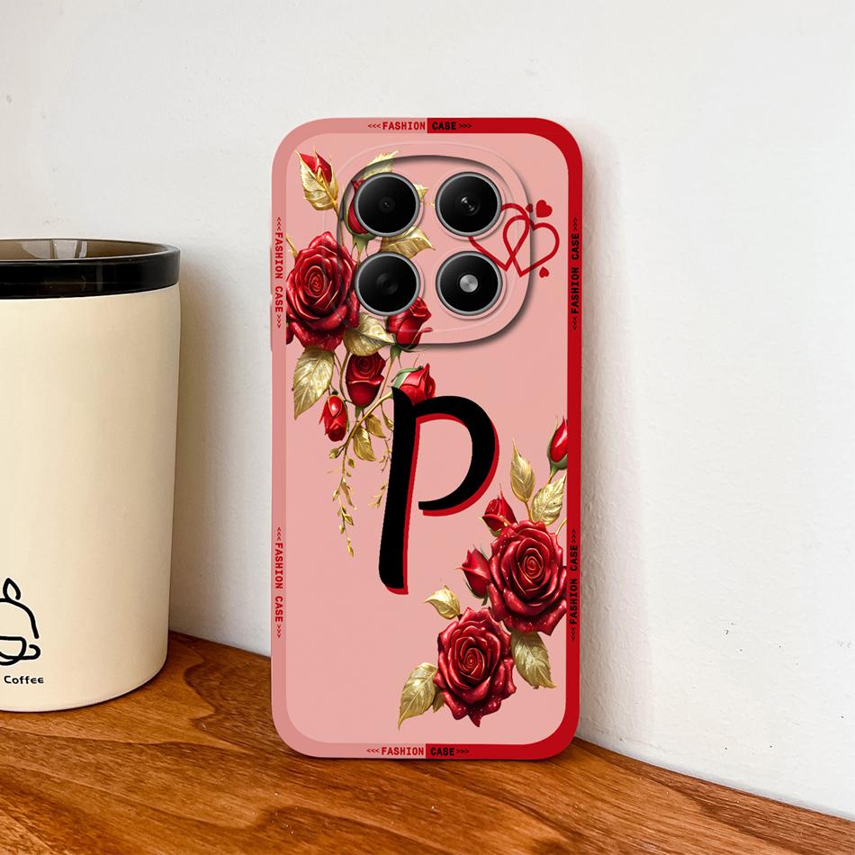 Case For Poco M8 Pro / Poco M5 M5S Fashion Rose Letters Soft Liquid Silicone Phone Shell For Poco M 8 M 5 Lightweight Funda
