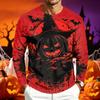 Men Long Sleeve T‑Shirt Halloween Pumpkin Bat 3D All‑Over Print Gothic Holiday Party Casual Tee