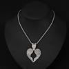 Hip Hop Diamond Heart Wings Pendant Necklace, European and American Cuban Chain Decoration Alloy Heart Shaped Men's Necklace
