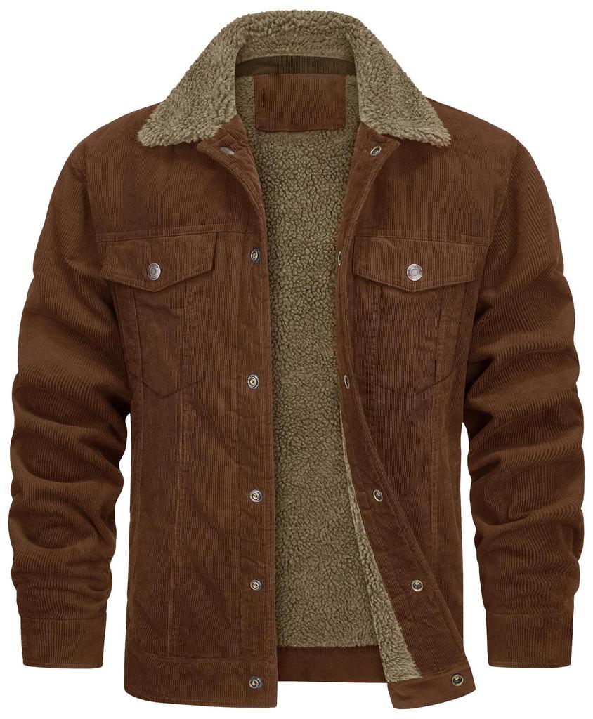 Men's Corduroy Jacket with Sherpa Lining, Button Front Closure, Chest Pockets, Multiple Colors Available