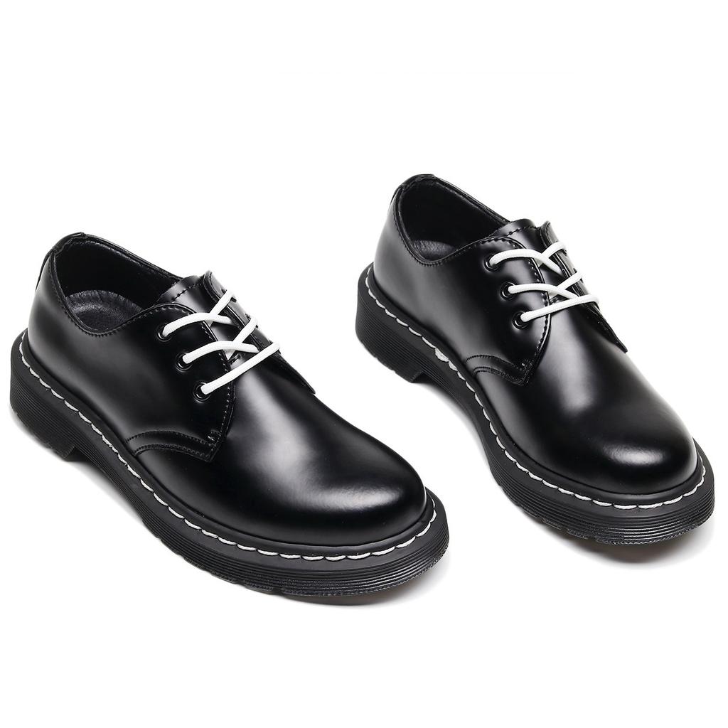 1 White Line Low-top Small Leather Shoes for Women's Real Cowhide Smooth Surface Retro British Large Size Tooling Martin Shoes for Men