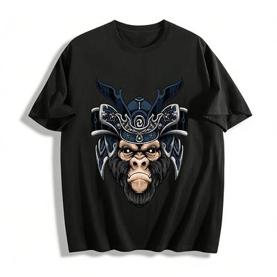 Samurai-Gorilla-Print, lässiges Kurzarm-T-Shirt im Streetstyle aus reiner Baumwolle