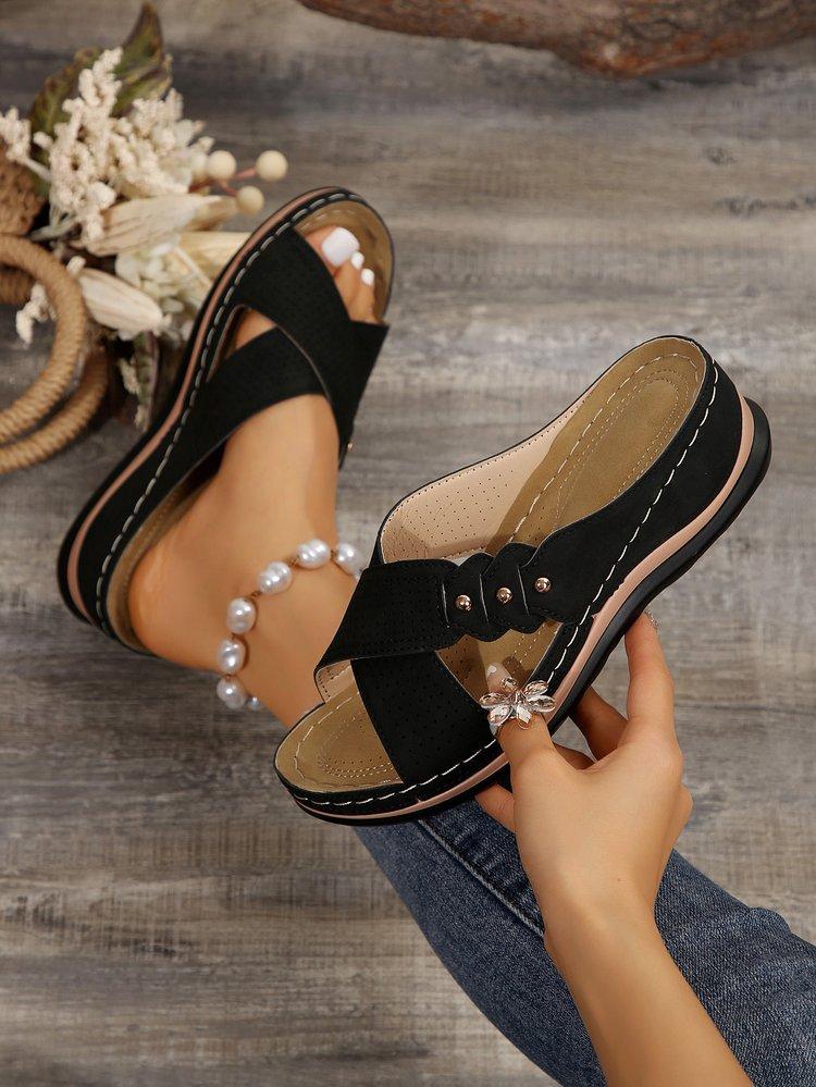 

Summer sandals versatile flat-bottomed slippers non-slip light super comfortable wedge heel thick-soled sandals 36 чёрный