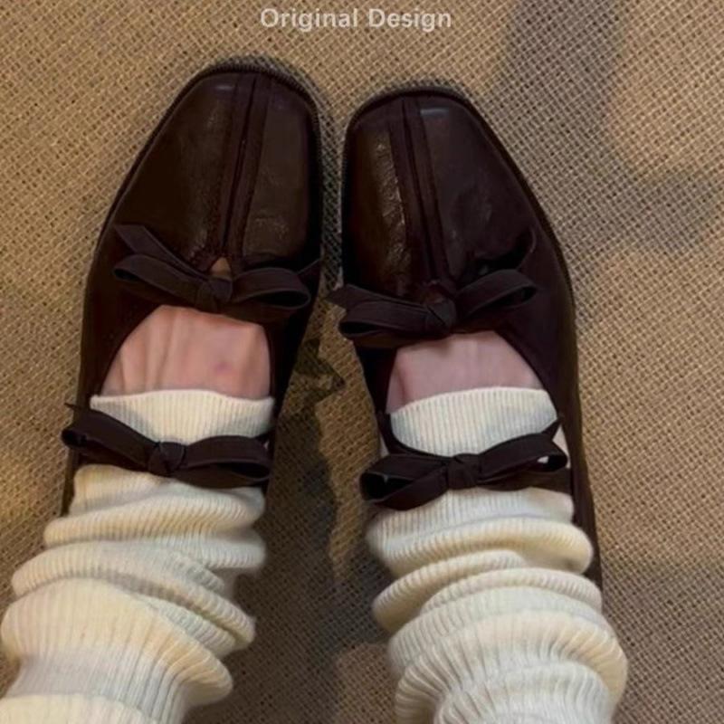 Leather ballet shoes women's soft sole inner height increase 5cm with skirt retro Mary Jane shoes bow shoes