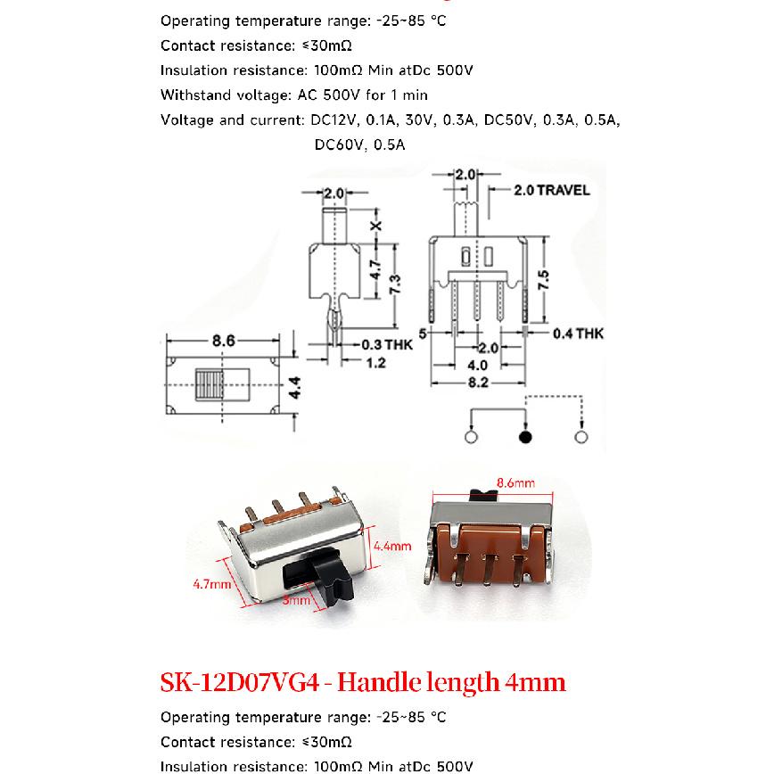 5PCS Mini SPDT Slide Toggle Switch Handle 3/5mm MSS-22D18 SS-12D00 SK-22D07 MSK-12C02 SS-12F44 MSK23D19 - Electronic Component Switches4