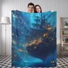 1pc Mysterious Harbor Digital Printed Design Blanket - All-Season Soft Flannel Throw with Vibrant Nautical Ship & Lanterns