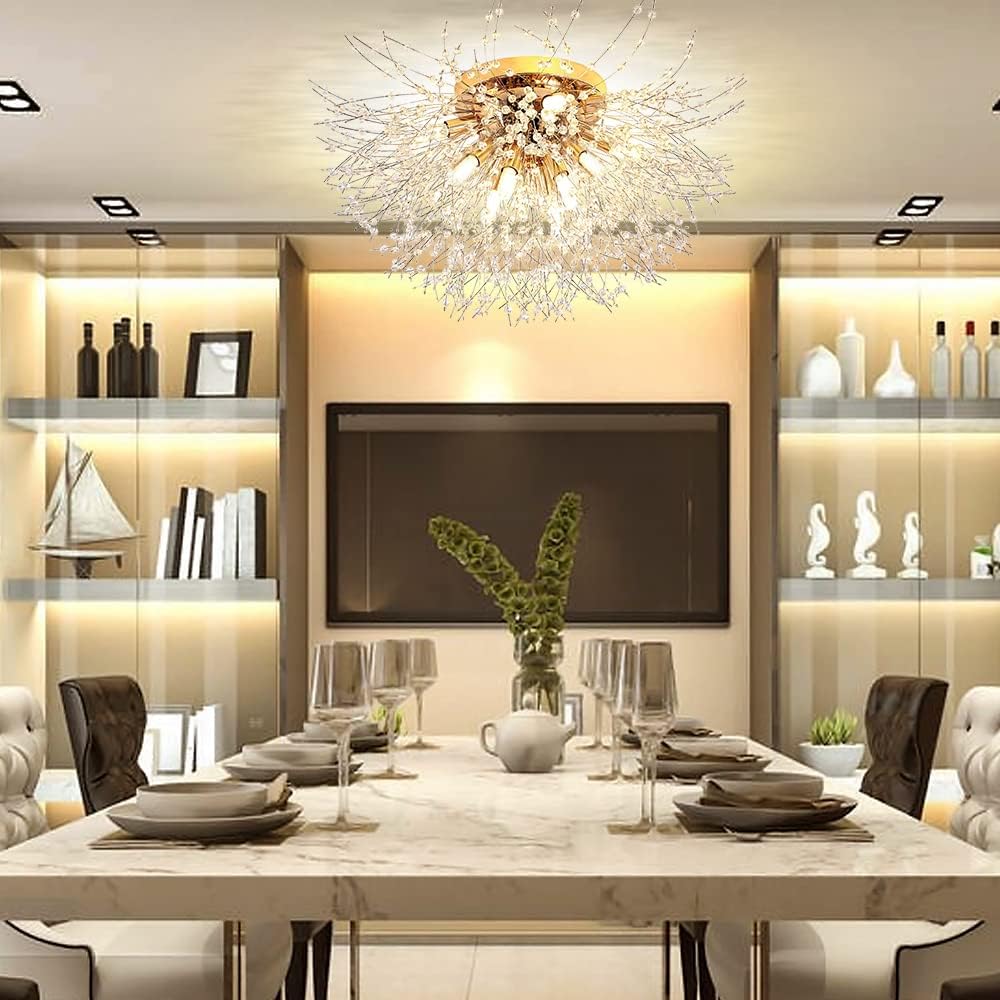 Modern Crystal Chandeliers Ceiling Light, Fireworks Chandelider, Gold Crystals Ceiling Lights, 8 G9 LED, For Living Room, Bedroom, Dining Room