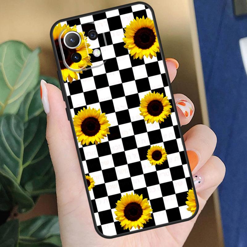 Checkerboard Sunflower Case For Xiaomi 15 14 Ultra 13T 14T 15T Pro 17 Pro Max POCO X7 X5 X6 F5 F6 F7 F8 Pro Coque