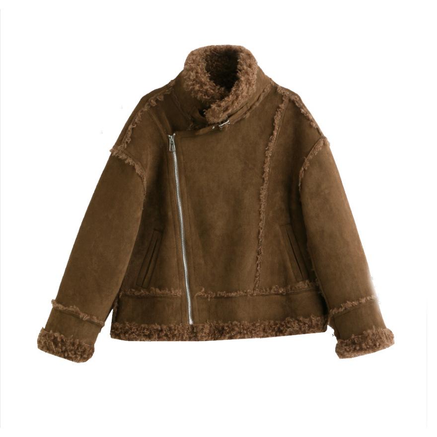 Retro Fur Integrated Imitation Lamb Wool Locomotive Clothing Women's Winter New Thickened Short Coat