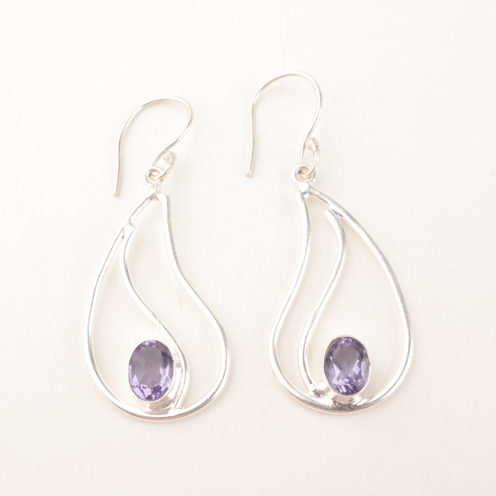 

Iolite Stone 925 Silver Wife Gift Friendship Day Dangling Hook Earrings Jewelry EE-139-10