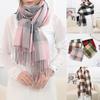New Korean Style Version Imitation Cashmere Plaid Scarf Women's Autumn Winter Warmth Tassel Long Color Blocked Versatile Shawl