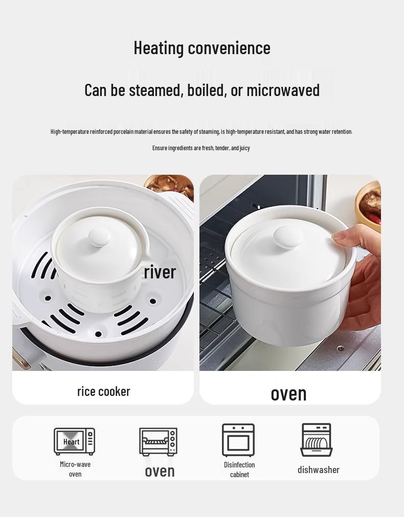 Bol à œuf cuit à la vapeur en céramique avec couvercle - Casserole à soupe double couche pour une personne
