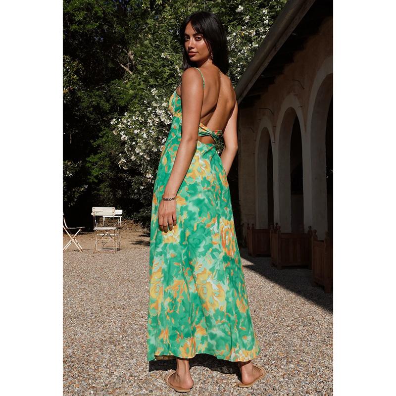Sommer Neues Ärmelloses Slim Fit Träger Sexy Kleid für Frauen Mode Rückenfrei Blumenmuster Vintage Kleider Frauen Elegant Hohe Taille Freizeitkleid 26282