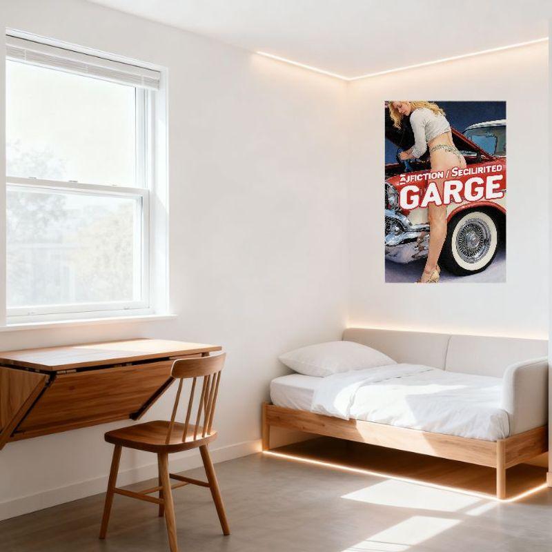 Sexy Blonde Woman Working On Red Classic Car Vintage Metal Tin Sign Retro Garage Wall Decor for Bar Pub Home 8x12 Inch Art Poste