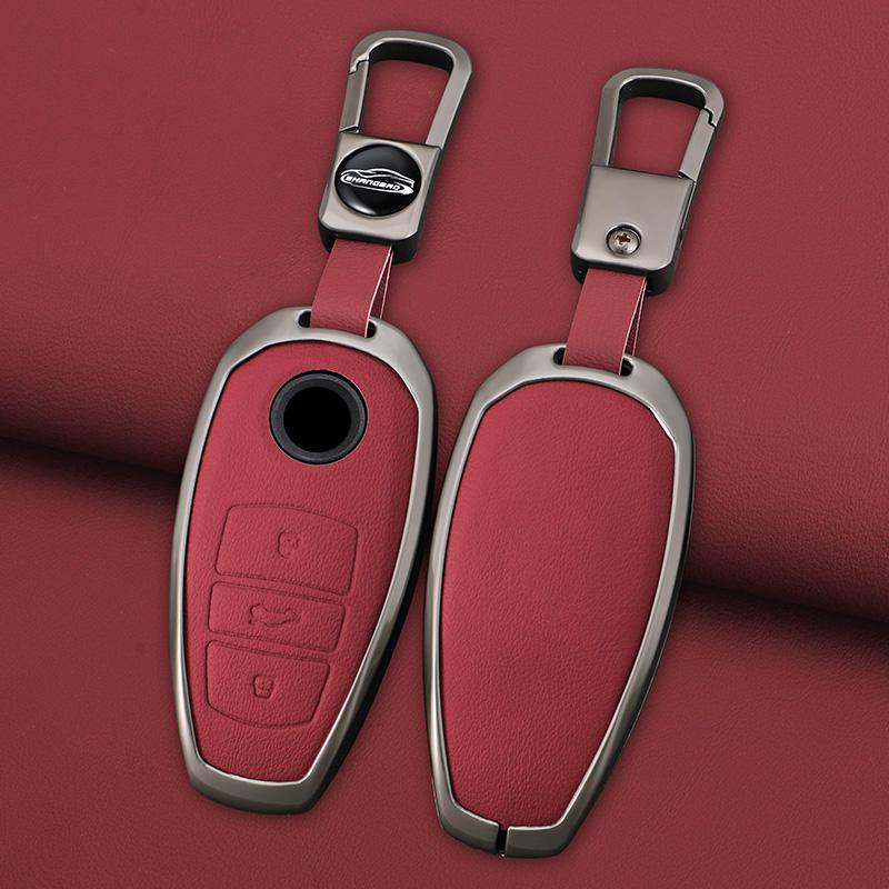 Interior Mouldings Zinc Alloy Leather Car Key Cover Fob Case Holder For VW Volkswagen Touareg 2011 2012 2013 2014 2015 2016 2017