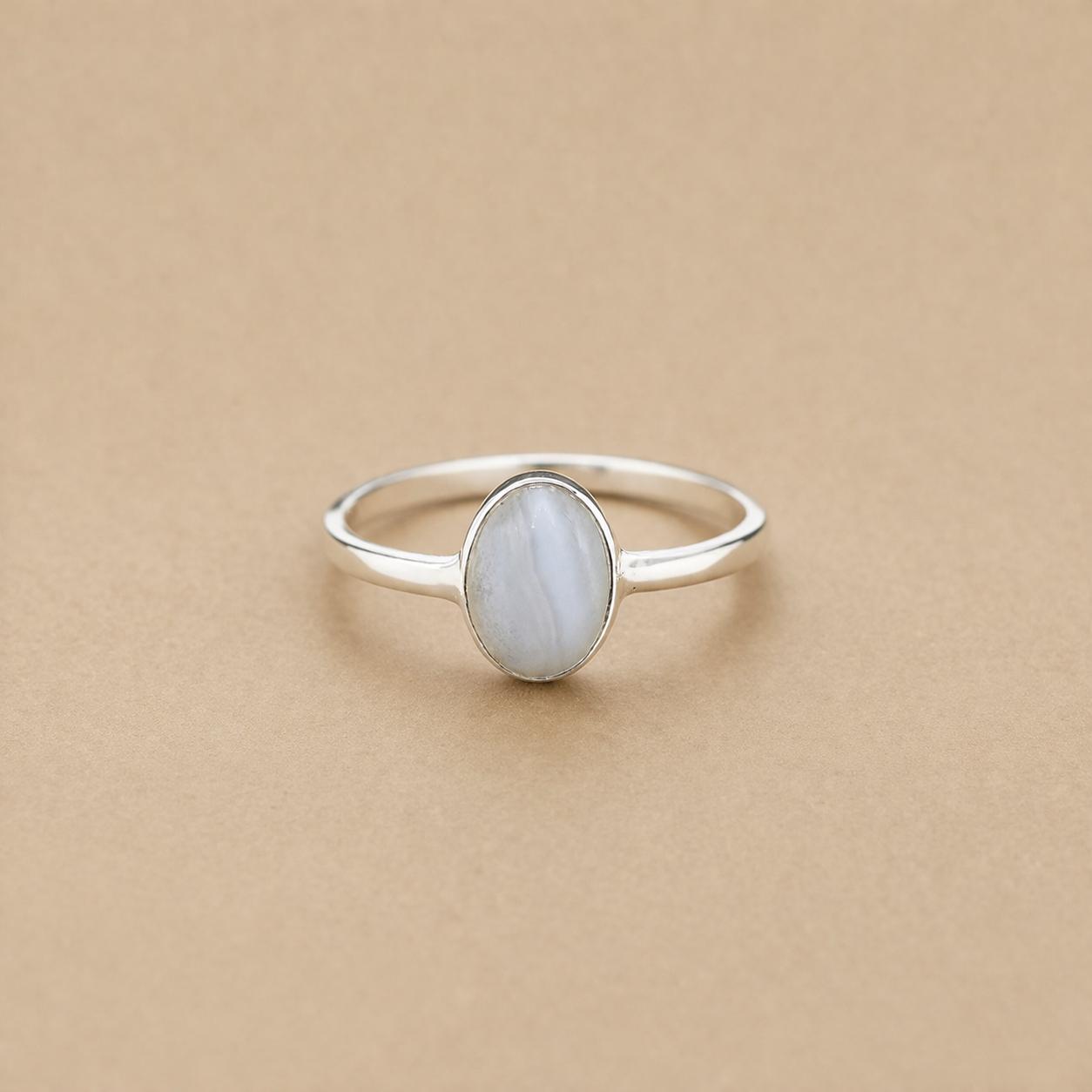 Blue Lace Agate Oval Ring, 925 Sterling Silver Bezel Ring, Statement Gemstone Jewelry 4 серебряный