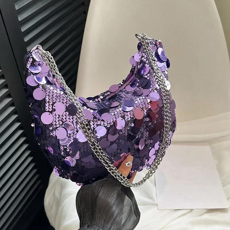 Korean Chain Sequins Crossbody Bag Trendy Korean Version, Fashionable, Niche, Unique, Chain Underarm Dumpling Bag