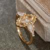Huajie Women's Rhombus Cubic Zirconia Brilliant Rings Retro Gold Color Elegant Classic Banquet New  Fashion Tide