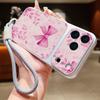 Cute Cartoon Bowknots Print Leather Lanyard Case For iPhone 18 Pro Max 17 16 15 14 13 Pro Max Luxury Hybrid TPU+PU Anti-skid Soft Phone Cover