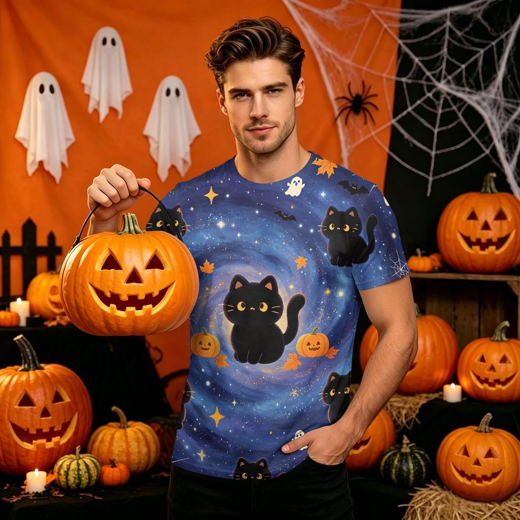 Men's Halloween Printed Neck Short Sleeve T-Shirt