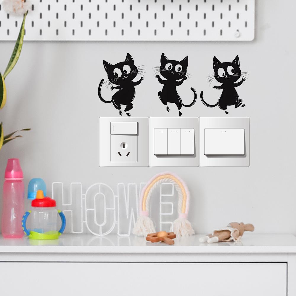 Playful Black Cat Switch Plate Cover and Wall Sticker Decoration for Bedroom Living Room Nursery Kids Room Easy Peel and Stick