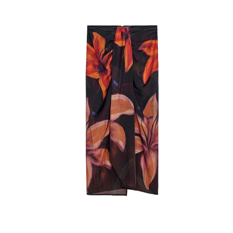 

Summer New Product Women s Clothes French Flower Print Bow Tie Mid Waist Midi Skirt Skirt 4758210 4758010 Black L