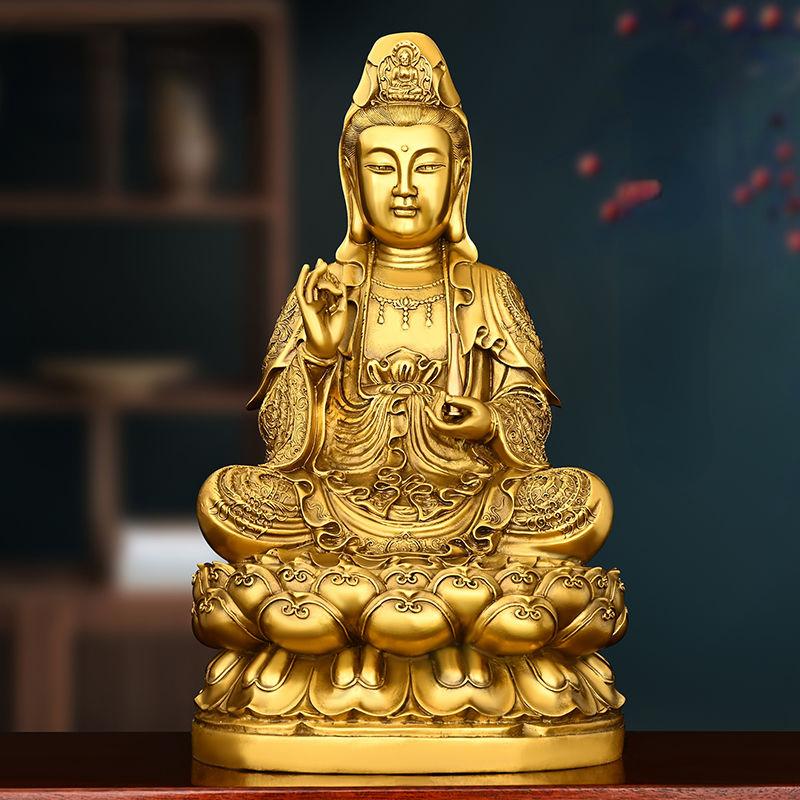 Brass South China Sea Willow Branch Avalokitesvara Bodhisattva Figure Decoration Living Room Ornaments