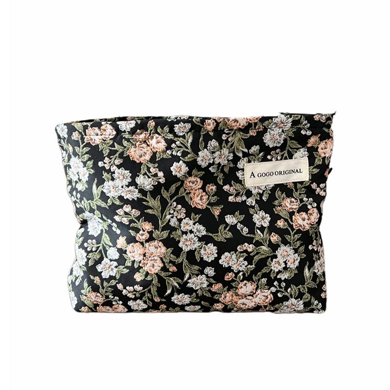 Women's Floral Embroidery Makeup Bag Fashionable and Portable Clutch Purse with Zipper Phone Organizer Pouch for Cosmetics