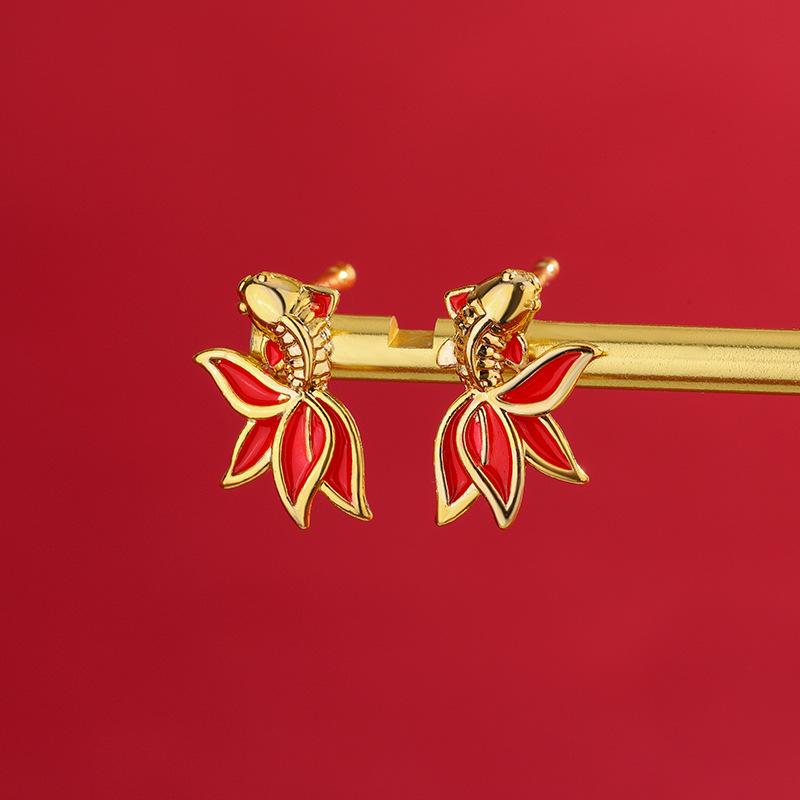 New Creative Fashion Transport Koi Golden Carp 925 Sterling Silver Personality Fish Animal Earrings E002