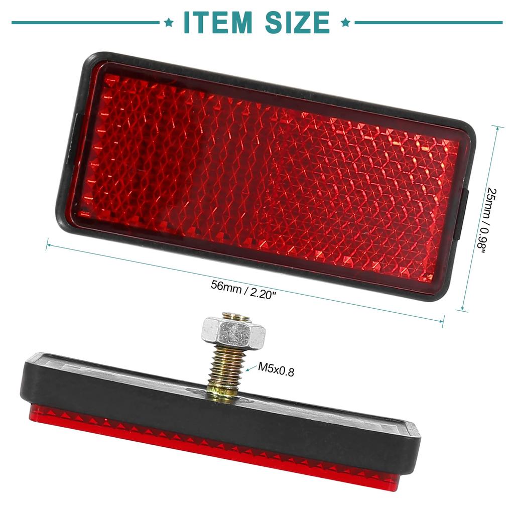 ACROPIX M5x0.8 Universal Rectangular Screw Mount Reflective Warning Reflector, Red, Pack of 2